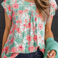 Floral Print Keyhole Back Short Sleeve Babydoll Blouse