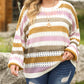 Plus Size Striped Hollowed Knitted Loose Sweater