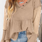 Waffle Knit Button Detail Exposed Seam Flowy Top