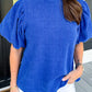 Solid Textured Puff Sleeve Mock Neck Blouse