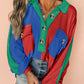 Colorblock Ribbed Collared Oversized Sweatshirt