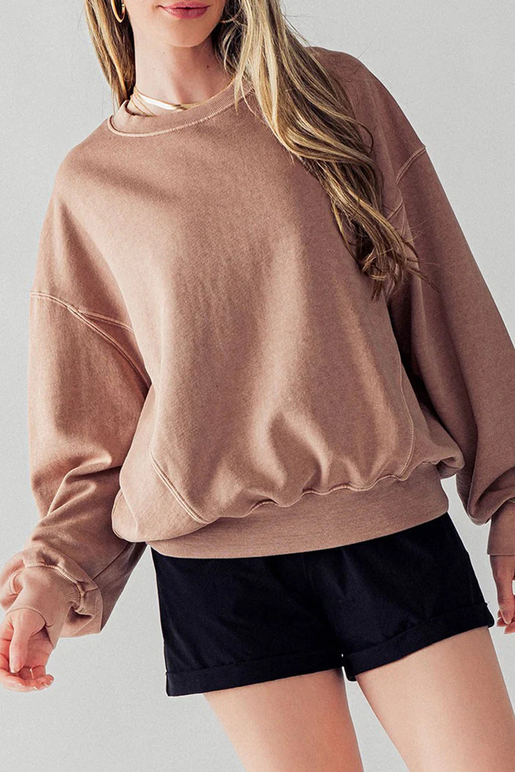 Exposed Seam Batwing Sleeve Drop Shoulder Sweatshirt