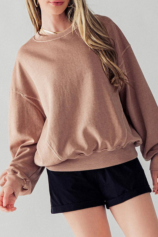 Exposed Seam Batwing Sleeve Drop Shoulder Sweatshirt