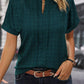 Solid Textured Split Neck Short Sleeve Blouse