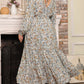Plus Size Floral Puff Sleeve Surplice Ruffled Dress