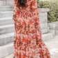 Floral V-Neck Long Sleeve Belted Maxi Dress