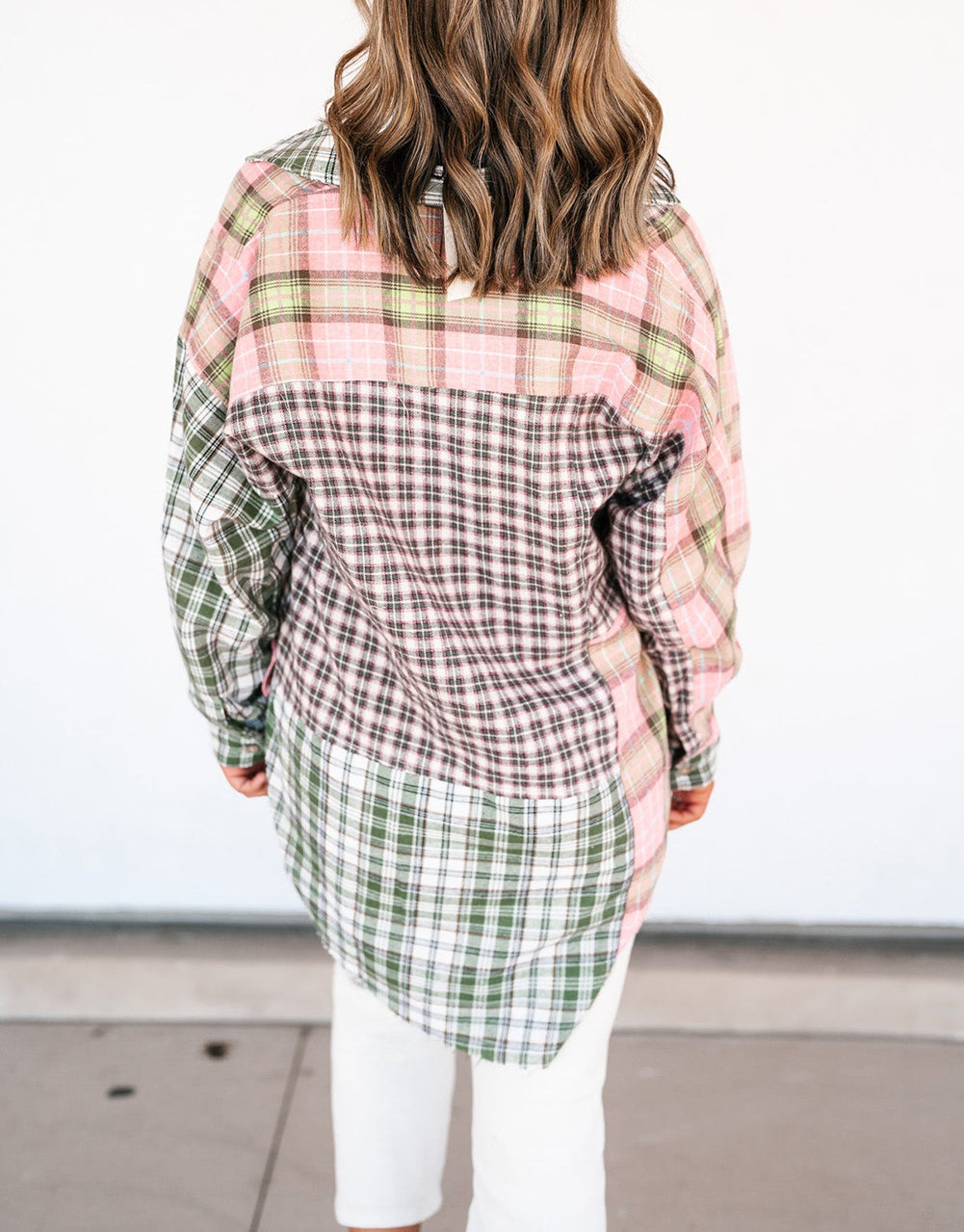 Plaid Patchwork High Low Oversized Shirt