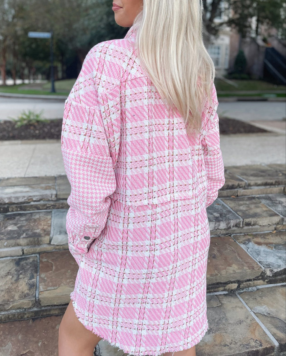 Houndstooth Splicing Oversized Tweed Shacket