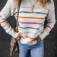 Colorful Striped Ribbed Trim Sweater