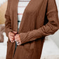 Solid Textured Open Front Cardigan with Pocket