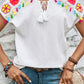 Knit Crochet Patchwork Textured Fringed V Neck Blouse