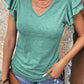 Ruffle Short Sleeves V Neck Drawstring Top