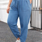 Drawstring Waist Pocketed Plus Size Denim Joggers
