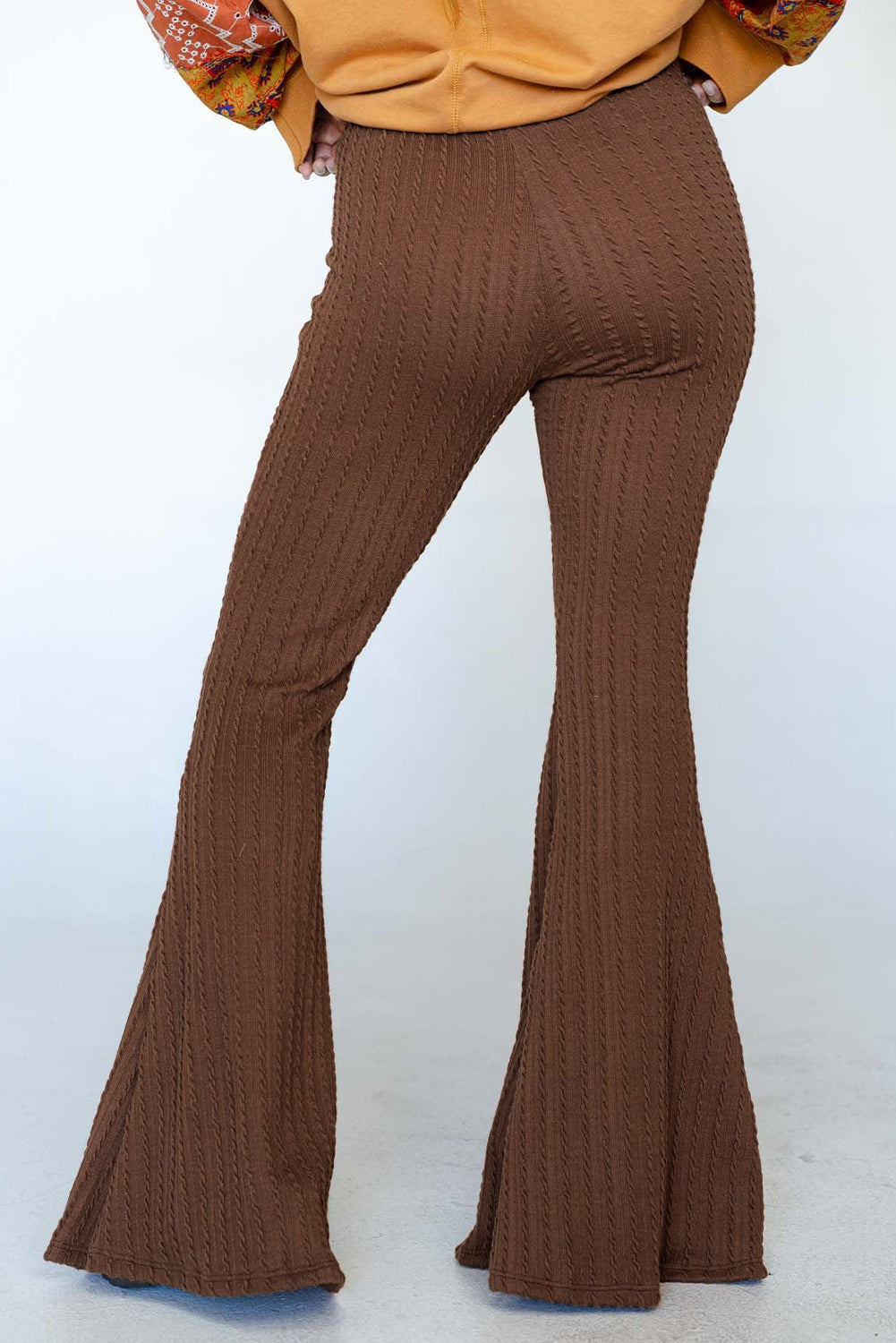 Textured Knit Mid Waist Flare Pants