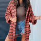 Plaid Long Sleeeve Side Split Distressed Hem Shirt