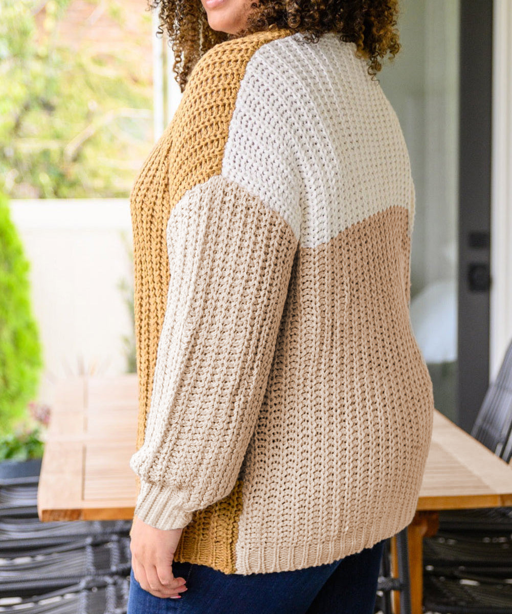 Color Block Knitted Open Front Plus Size Cardigan
