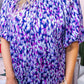 Plus Size Printed Round Neck Bubble Sleeve Blouse