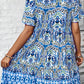 Bohemian Print Tie Neck Ruffle Hem Short Dress