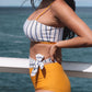 2pcs Contrast Striped Tie High Waist Bikini Swimsuit
