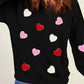 Heart Shaped Chenille Embroidered Crew Neck Sweatshirt