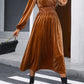Wrap V Neck Smocked High Waist Velvet Midi Dress