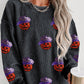 Sequined Halloween Pumpkin Ribbed Oversized Sweatshirt