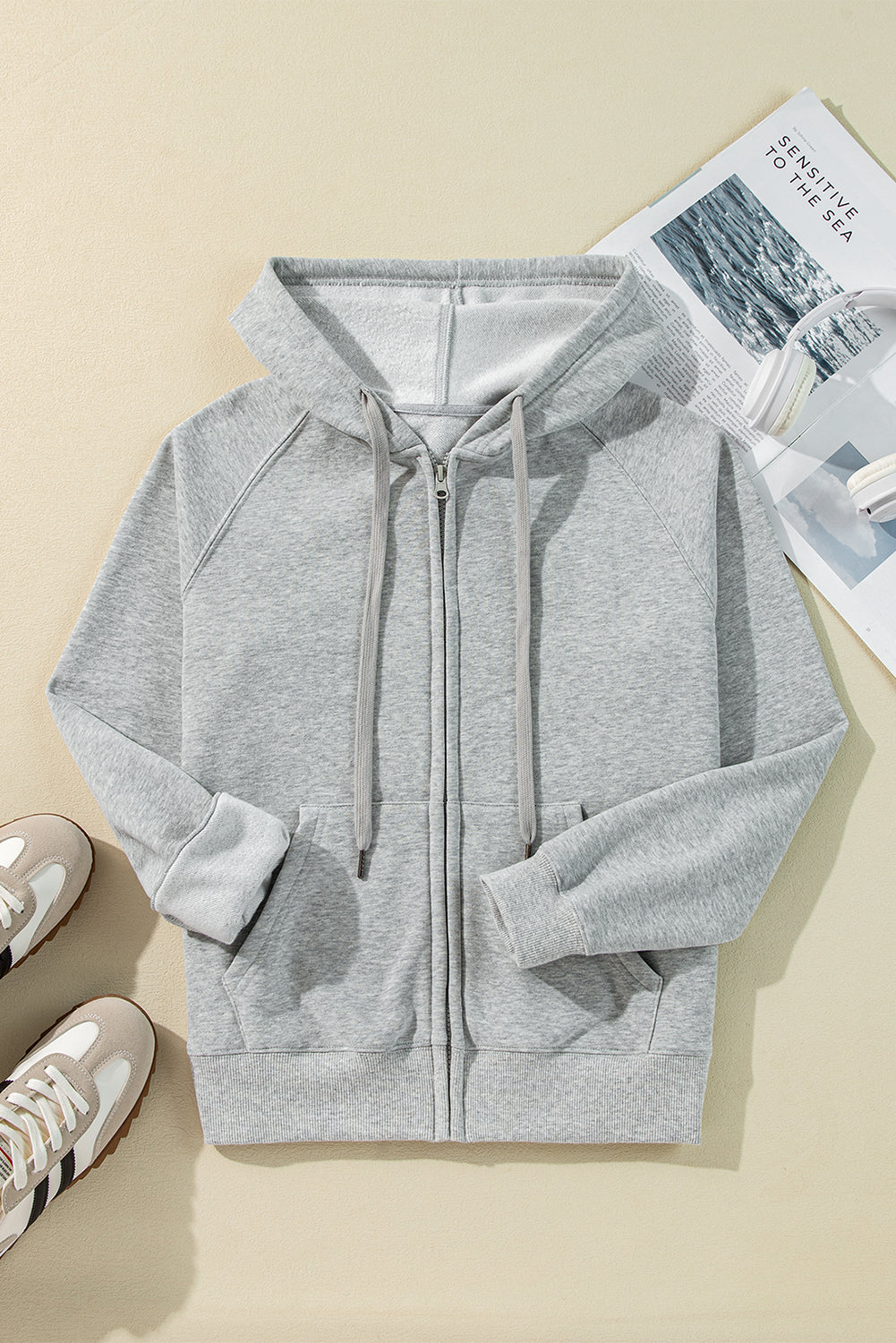 Solid Color Fleece Lined Zip up Hoodie