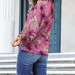 Twist Cutout Neck Floral Puff Sleeve Blouse