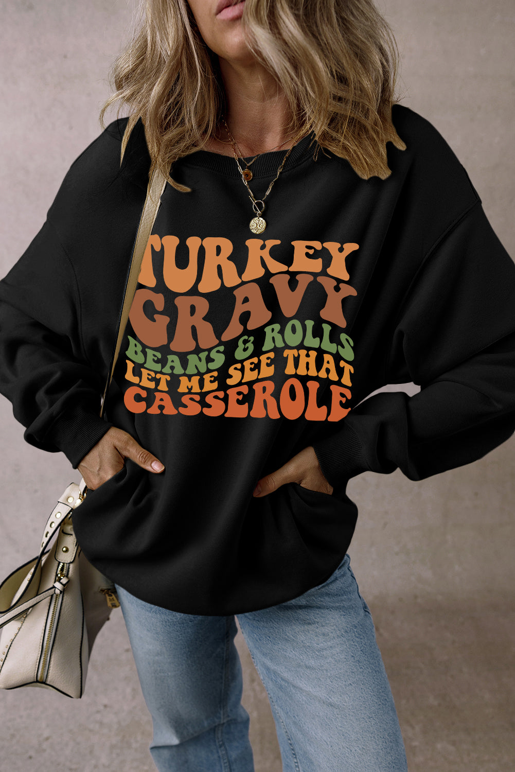 Thanksgiving Slogan Print Drop Shoulder Sweatshirt