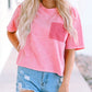 Acid Wash Lace Patch Pocket T-Shirt