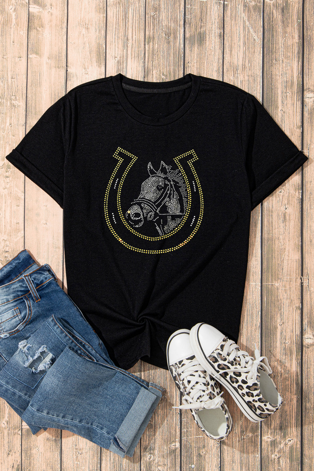 Rhinestone Horse & Horseshoe Graphic T Shirt