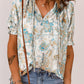 Paisley Pattern Print Drawstring V Neck Blouse