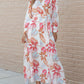 Tropical Plant Print Long Sleeve Wrap V-Neck Slit Maxi Dress