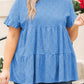 Plus Size Eyelet Pattern Ruffle Sleeve Babydoll Top