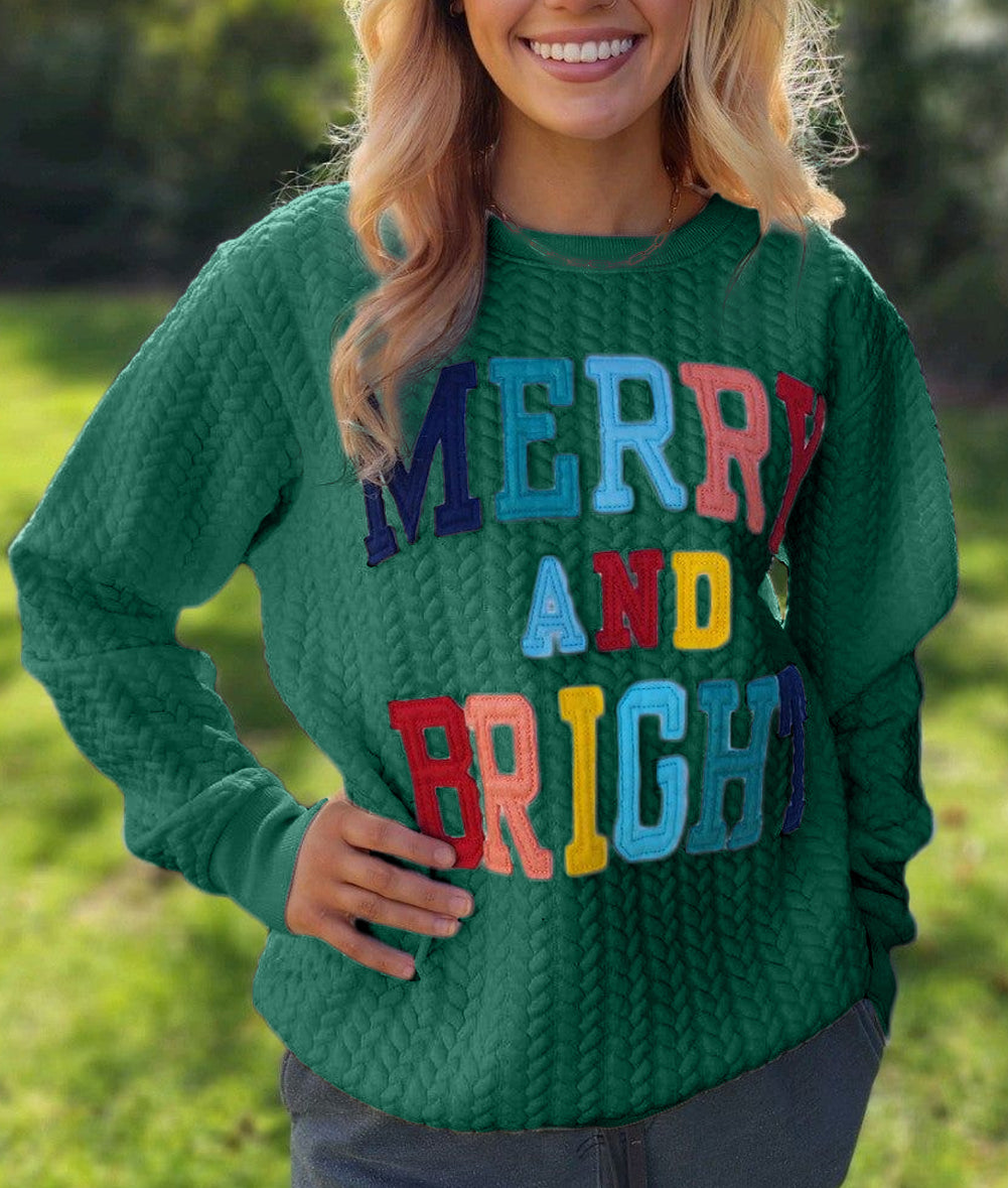 Merry And Bright Cable Knit Pullover Sweatshirt