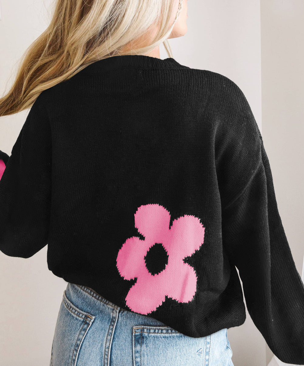 Big Flower Pattern Knit Sweater