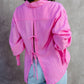 Split Back Tie Knot Buttoned Long Sleeve Shirt