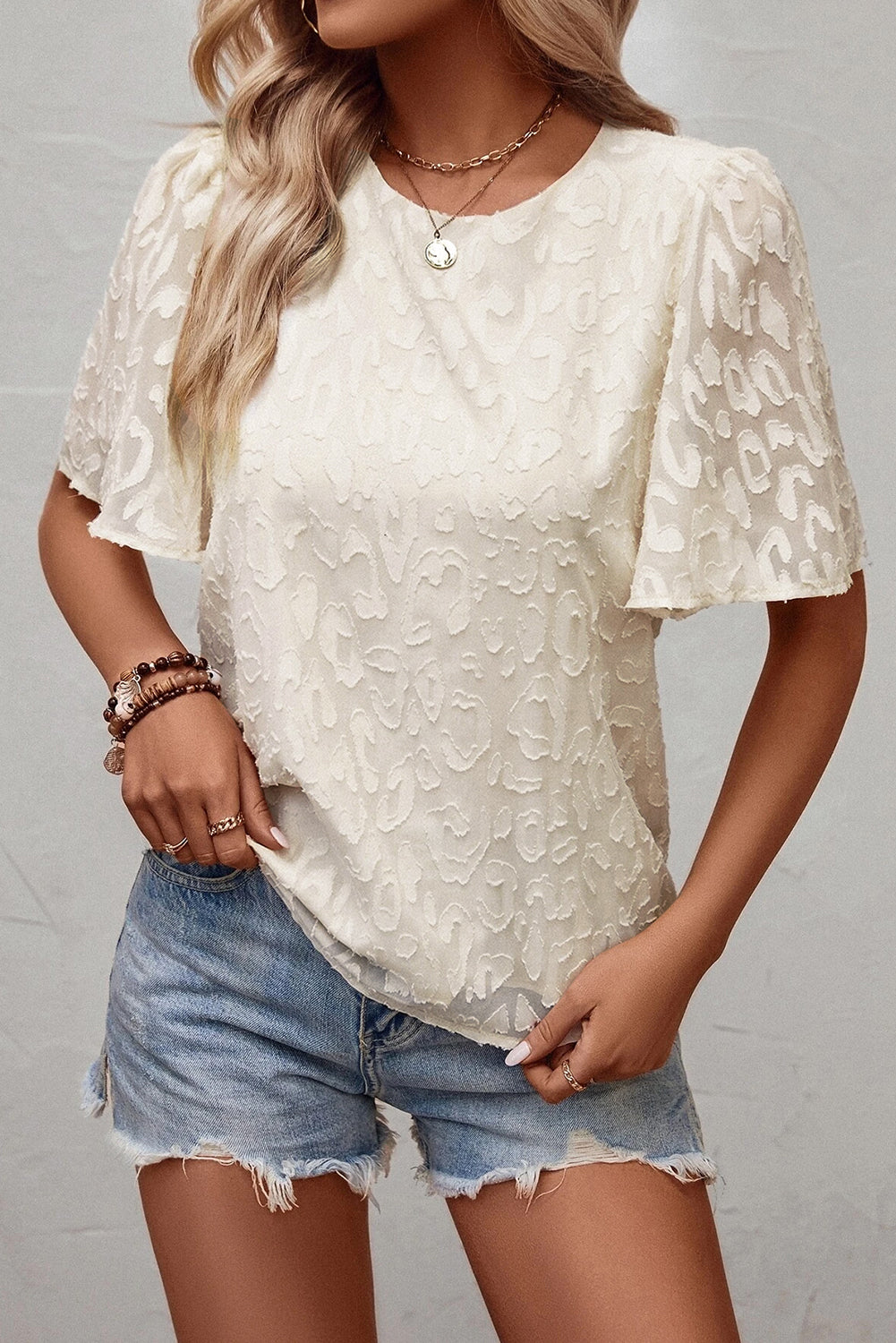 Elegant Jacquard Butterfly Sleeve Blouse