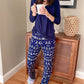 Solid Top and Christmas Pants Two Piece Lounge Set