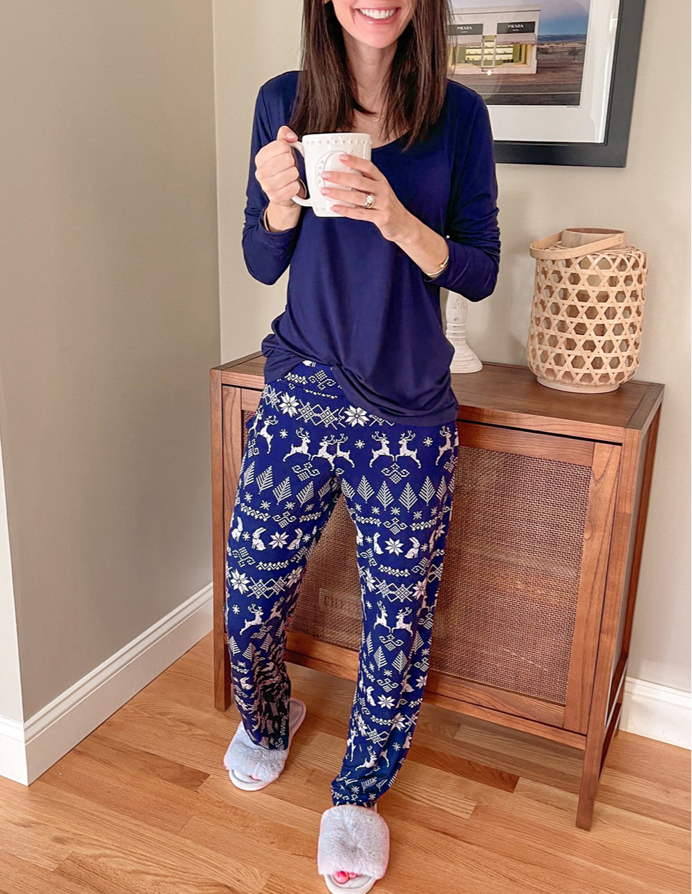 Solid Top and Christmas Pants Two Piece Lounge Set