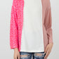 Waffle Knit Exposed Seam Leopard Colorblock Print Top