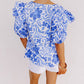 Floral Print Ruffled Bubble Sleeve Blouse