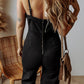 Seamed Zipper Spaghetti Strap High Waist Flared Jumpsuit