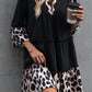 Leopard Trim V Neck Ruffled Sleeve Flared Dress