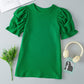 Textured Ruffled Short Puff Sleeve Top