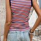 Stripe Contrast Round Neck Sleeveless Slim Top