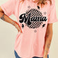Mama Checkered Print Crew Neck T Shirt