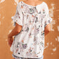 Floral Ruffled Short Sleeve Back Knot Blouse
