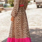 Leopard Color Block V Neck Loose Fit Maxi Dress