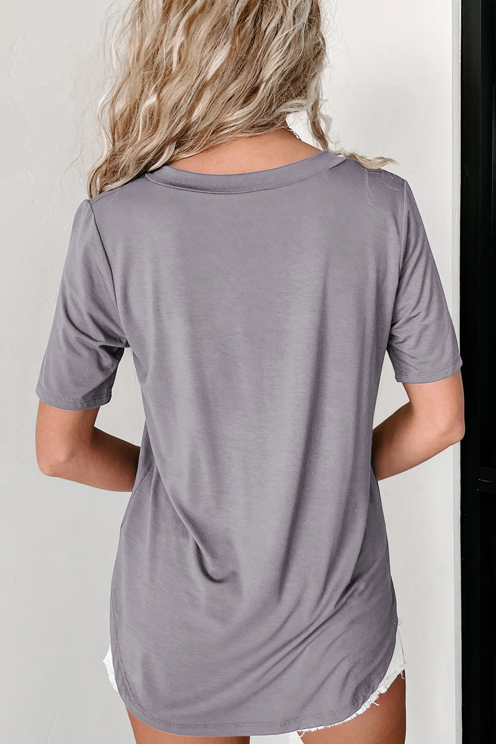V Neck Pocketed Rounded Hem Tee